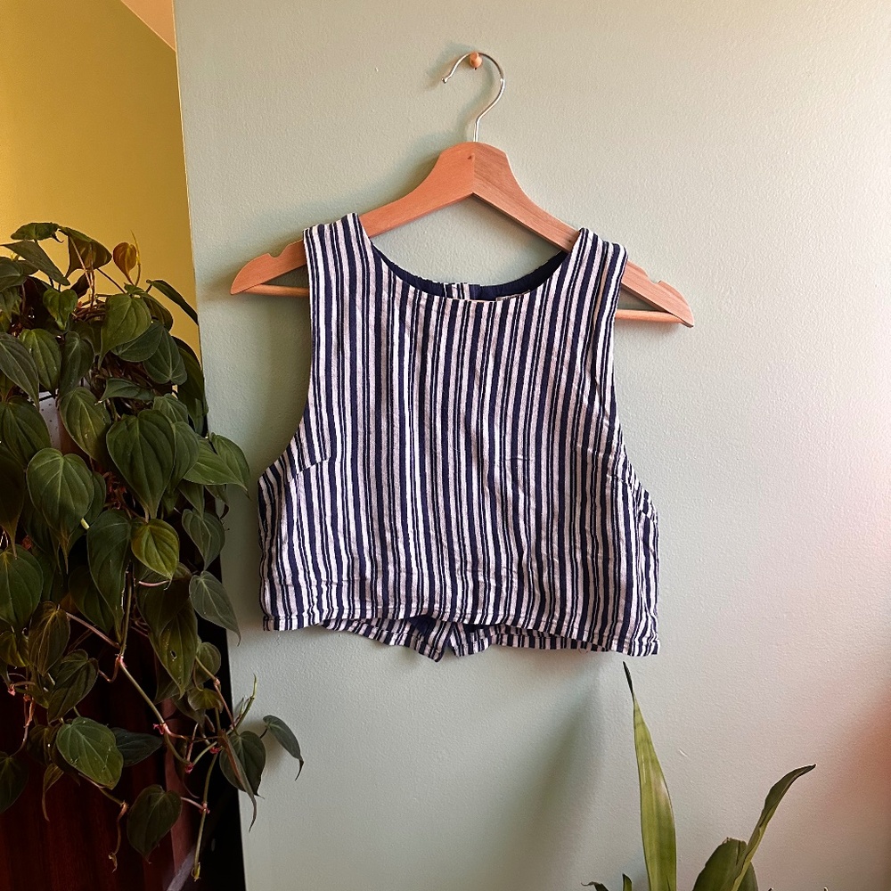Striped Crop Top with Button Back